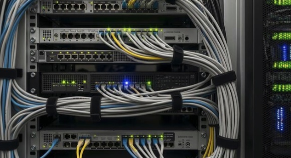 Colocation rack with switches and cabling at ORBIT